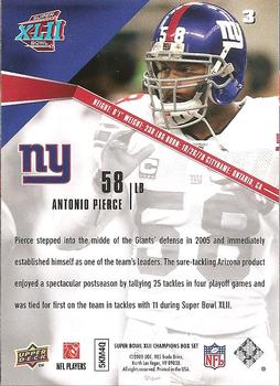 2008 Upper Deck Super Bowl XLII Box Set #3 Antonio Pierce Back