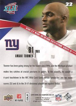 2008 Upper Deck Super Bowl XLII Box Set #22 Amani Toomer Back