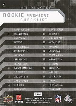 2008 Upper Deck Rookie Premiere Box Set #9 Checklist Card Back