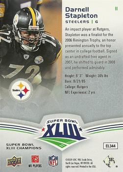 2009 Upper Deck Super Bowl XLIII Box Set #11 Darnell Stapleton Back
