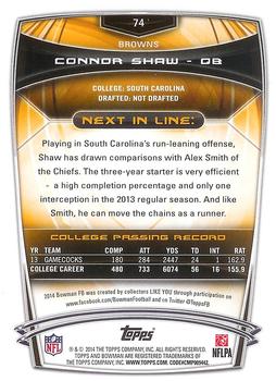 2014 Bowman - Rookies #74 Connor Shaw Back