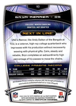 2014 Bowman - Rookies #93 Bryn Renner Back