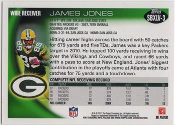 2011 Topps Green Bay Packers Super Bowl XLV #SBXLV-3 James Jones Back