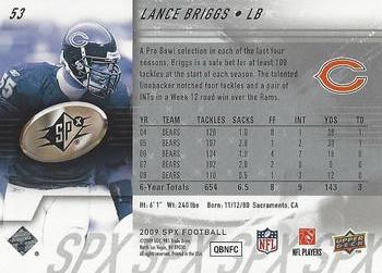 2009 SPx #53 Lance Briggs Back