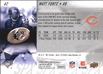 2009 SPx #62 Matt Forte Back