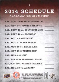 2014 Upper Deck Conference Greats #9 Alabama Team Schedule Back