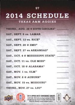 2014 Upper Deck Conference Greats #97 Texas A&M Team Schedule Back