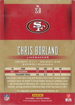 2014 Panini Prestige - Extra Points Red Autographs #220 Chris Borland Back
