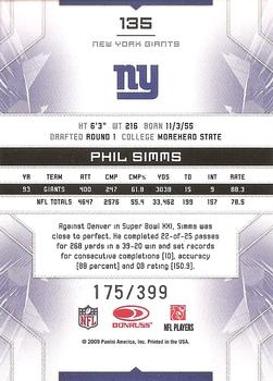 2009 Donruss Limited #135 Phil Simms Back