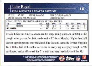 2009 Topps Kickoff #10 Eddie Royal Back