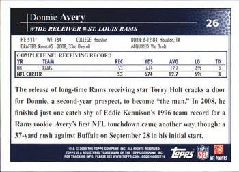 2009 Topps Kickoff #26 Donnie Avery Back