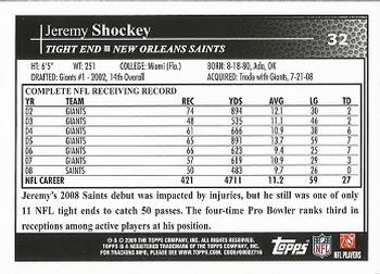 2009 Topps Kickoff #32 Jeremy Shockey Back