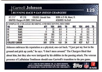 2009 Topps Kickoff #125 Gartrell Johnson Back