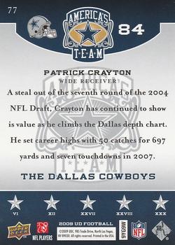 2009 Upper Deck America's Team #77 Patrick Crayton Back
