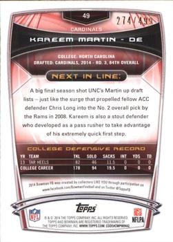 2014 Bowman - Rookies Blue #49 Kareem Martin Back
