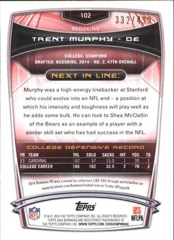 2014 Bowman - Rookies Blue #102 Trent Murphy Back