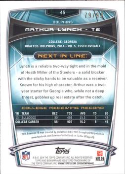 2014 Bowman - Rookies Green #45 Arthur Lynch Back