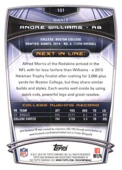 2014 Bowman - Rookies Rainbow Silver Ice #101 Andre Williams Back