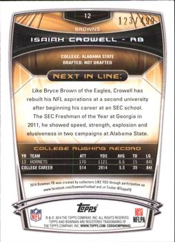 2014 Bowman - Rookies Rainbow Blue #12 Isaiah Crowell Back