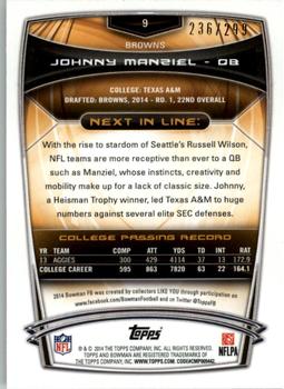2014 Bowman - Rookies Rainbow Orange #9 Johnny Manziel Back