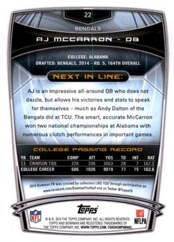 2014 Bowman - Rookies Purple #22 AJ McCarron Back
