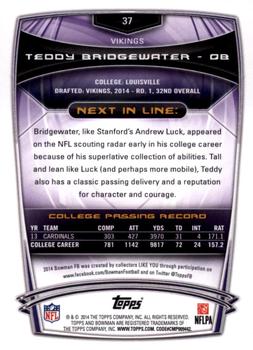 2014 Bowman - Rookies Purple #37 Teddy Bridgewater Back