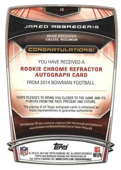 2014 Bowman - Chrome Rookie Autographs Refractors #10 Jared Abbrederis Back