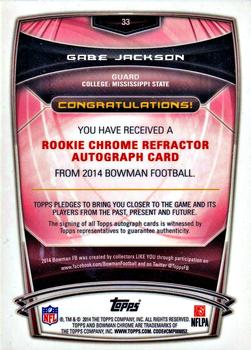 2014 Bowman - Chrome Rookie Autographs Refractors #33 Gabe Jackson Back