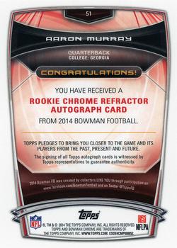 2014 Bowman - Chrome Rookie Autographs Refractors #51 Aaron Murray Back