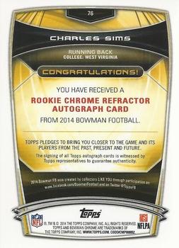 2014 Bowman - Chrome Rookie Autographs Refractors #76 Charles Sims Back