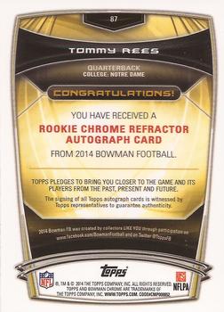 2014 Bowman - Chrome Rookie Autographs Refractors #87 Tommy Rees Back