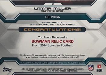 2014 Bowman - Relics #30 Lamar Miller Back