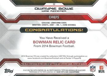 2014 Bowman - Relics Gold #22 Dwayne Bowe Back