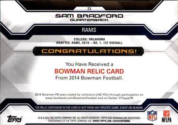 2014 Bowman - Relics Gold #23 Sam Bradford Back