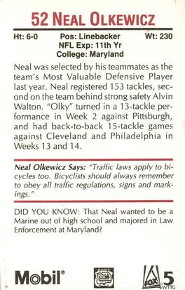 1989 Washington Redskins Police #52 Neal Olkewicz Back