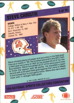 1991 Score 12th National Sports Collectors Convention #5 Steve Christie Back