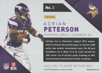 2013 Panini NFL Player of the Day #3 Adrian Peterson Back