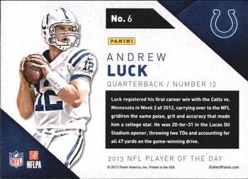 2013 Panini NFL Player of the Day #6 Andrew Luck Back
