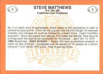 1990 Tennessee Volunteers Centennial #2 Steve Matthews Back