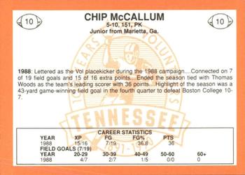 1990 Tennessee Volunteers Centennial #10 Chip McCallum Back