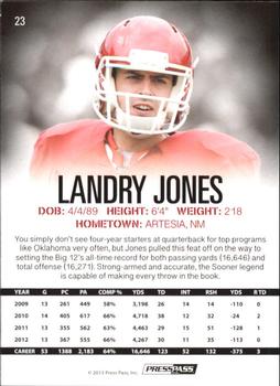 2013 Press Pass - Blue #23 Landry Jones Back