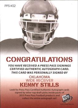 2013 Press Pass - Autographs Silver #PPS-KS2 Kenny Stills Back
