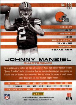 2014 Panini Rookies & Stars #153 Johnny Manziel Back