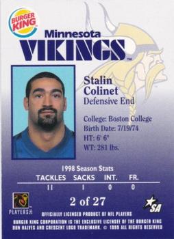 1999 Burger King Minnesota Vikings #2 Stalin Colinet Back