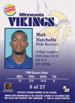 1999 Burger King Minnesota Vikings #8 Matthew Hatchette Back