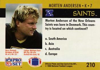 1990 Pro Set FACT Cincinnati #210 Morten Andersen Back