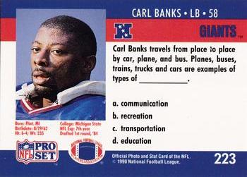 1990 Pro Set FACT Cincinnati #223 Carl Banks Back