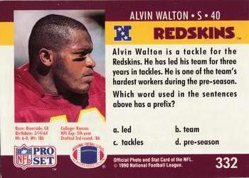1990 Pro Set FACT Cincinnati #332 Alvin Walton Back