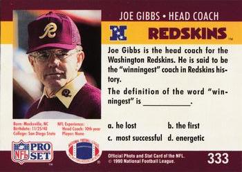 1990 Pro Set FACT Cincinnati #333 Joe Gibbs Back