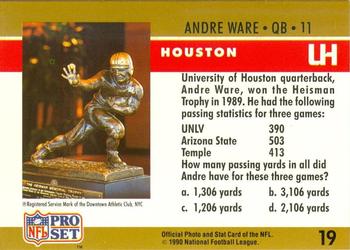 1990 Pro Set FACT Cincinnati #19 Andre Ware Back
